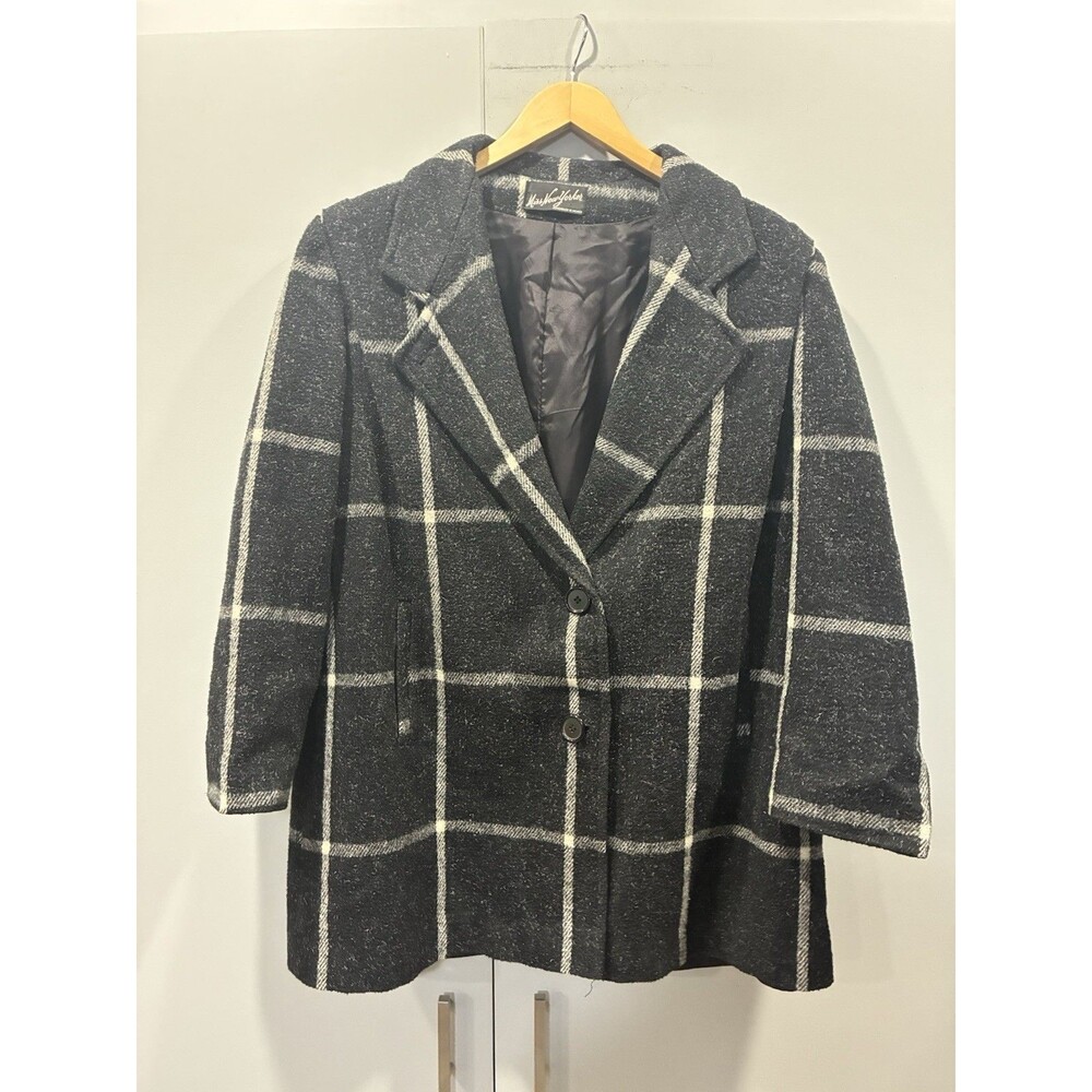 True Vintage Miss New Yorker Wool-Blend Plaid Blazer Coat Dark Academia Boxy Fit